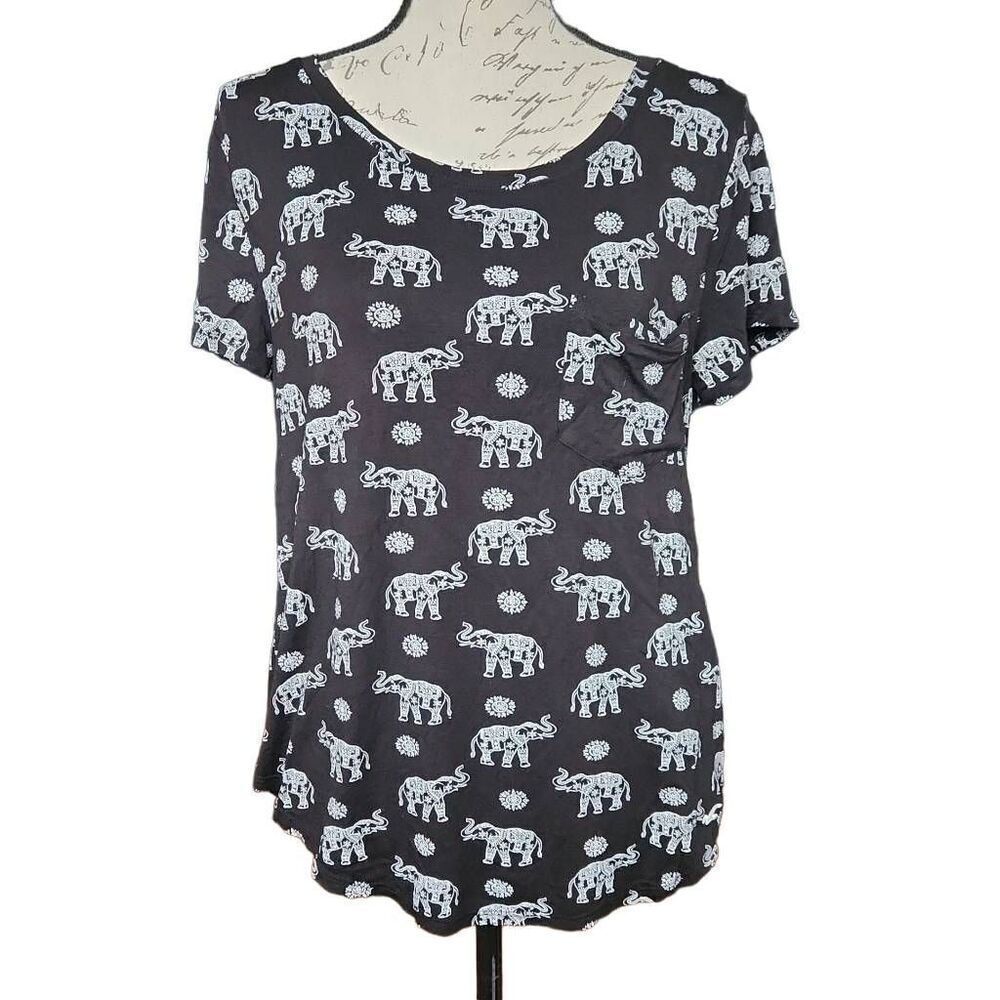 Hollister Women's Size Medium Black White Elephant Print Short Sleeve Shirt
